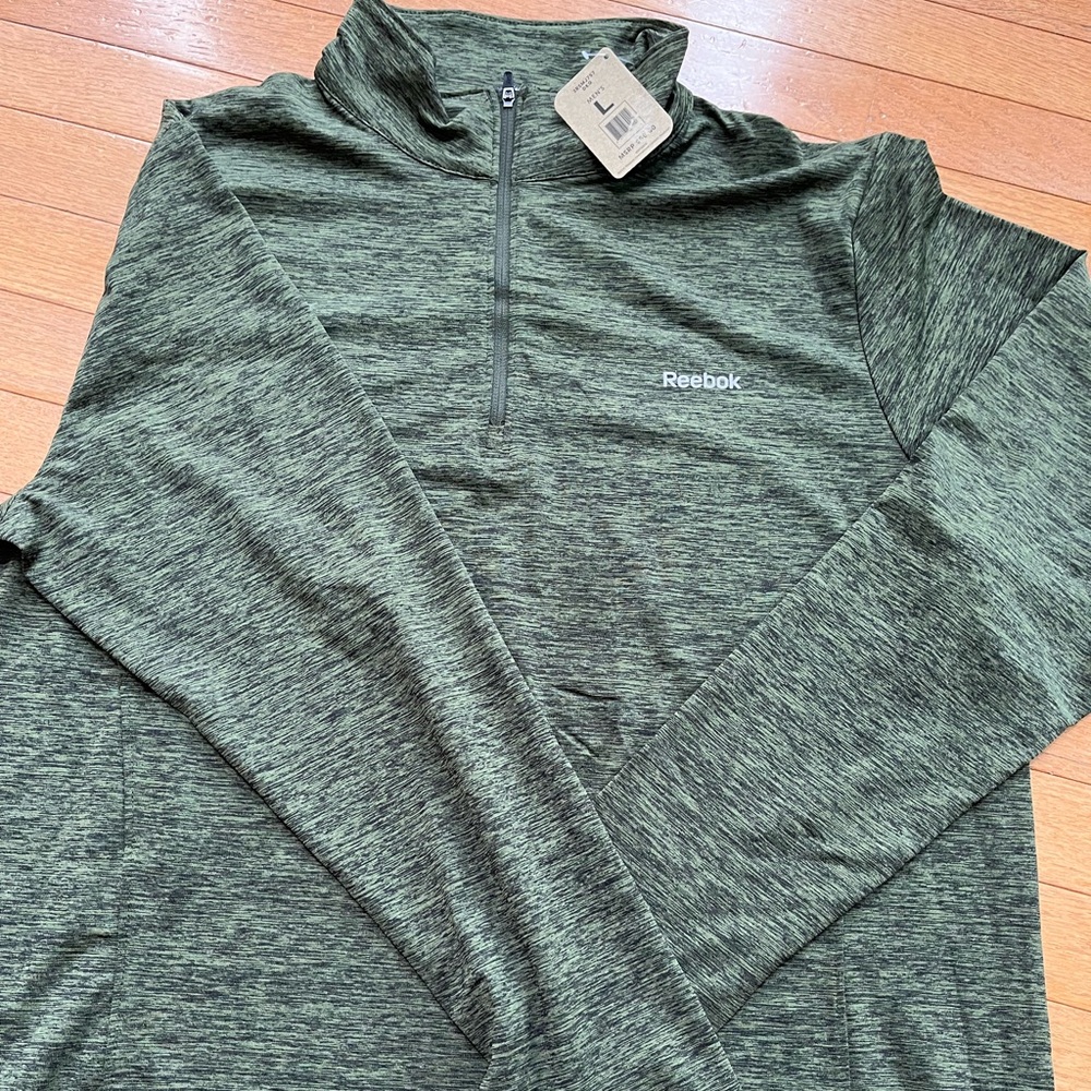 Reebok Dark Green and Black Heather Zip-Up Top